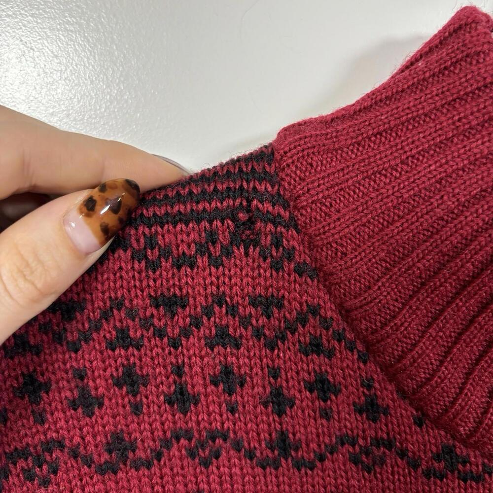 VTG Lands End Fair Isle Zip UP Sweater Womens Medium Red Nordic 100% Merino Wool - Picture 6 of 9
